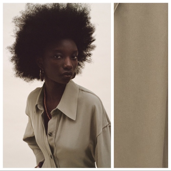 NWT Zara Limited Edition Khaki 100% Viscose Longline Collared Shirt Dress Size S - Picture 4 of 15